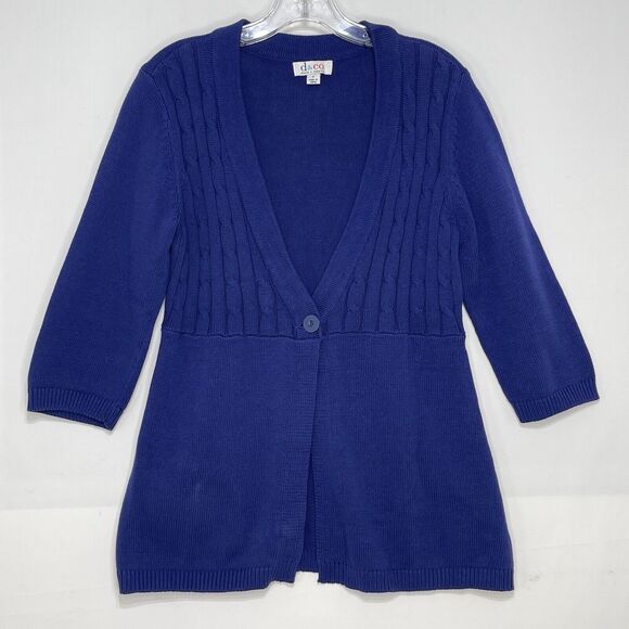 D&Co Women Small Cable Knit Sweater Navy Blue One Button 3/4 Sleeve - Picture 13 of 13